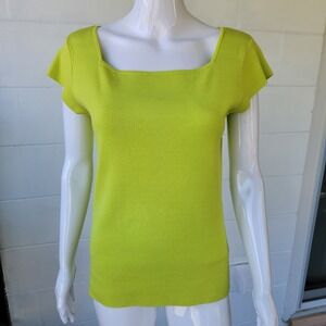 NWT Alex Marie Lime Green Top Women L Silk Blend Minimalist